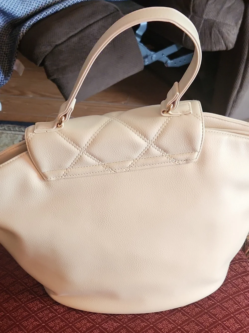 Cato Quilted Cream Satchel with Gold Studs